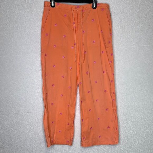 Lilly Pulitzer Vintage Embroidered Palm Tree Wide Leg Pants 12 - Picture 1 of 4